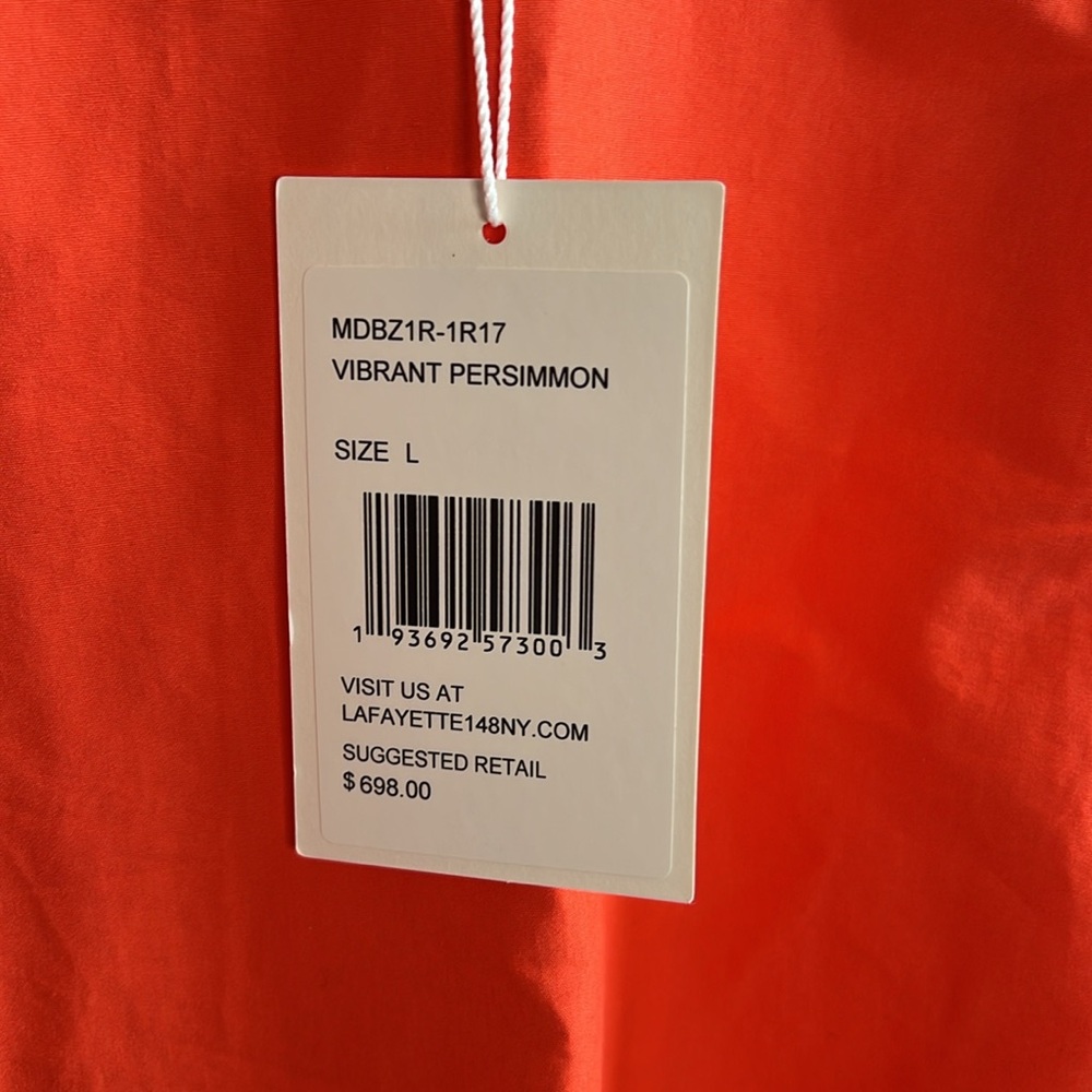 🧡NWT LAFAYETTE148NY HARPER COTTON POPLIN DRESS IN VIBRANT PERSIMMON SIZE L - Picture 13 of 13
